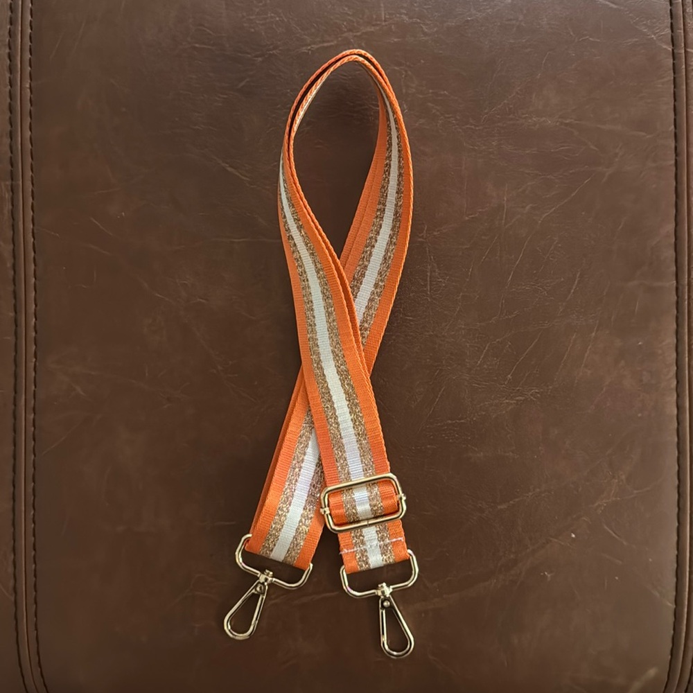 Orange and White Striped Bag Strap